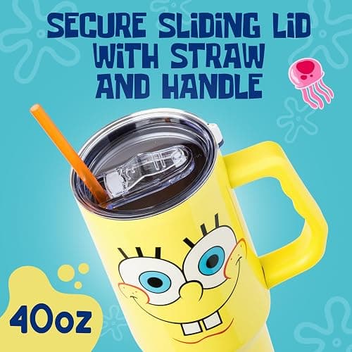 Silver Buffalo SpongeBob SquarePants Stainless Steel Tumbler with Handle, Fits in Standard Cup Holder, 40 Ounces thumbnail 4