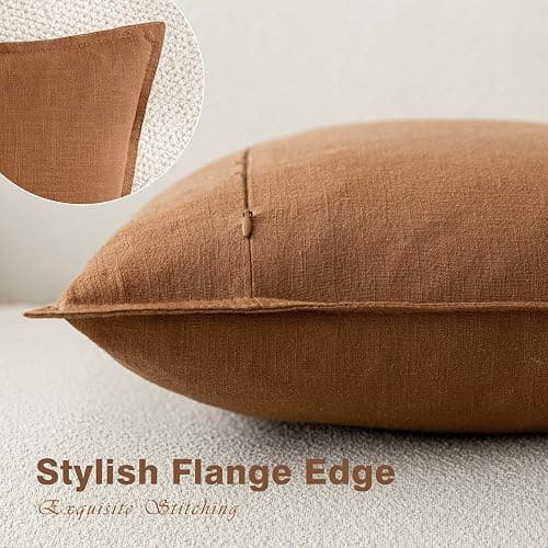 Foindtower Pack of 2, Decorative Linen Soild Throw Pillow Covers Soft Accent Cushion Case Boho Farmhouse Pillowcase for Chair Couch Sofa Bedroom Living Room Home Decor 20 x 20 Inch Orange Brown thumbnail 3