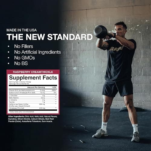 RAW Essential Pre-Workout Powder (Rasberry Creamthickle) - Chris Bumstead Sports Supplement for Men & Women - Preworkout Energy Powder with Caffeine, L-Citrulline, L-Tyrosine, & Beta Alanine Blend thumbnail 5
