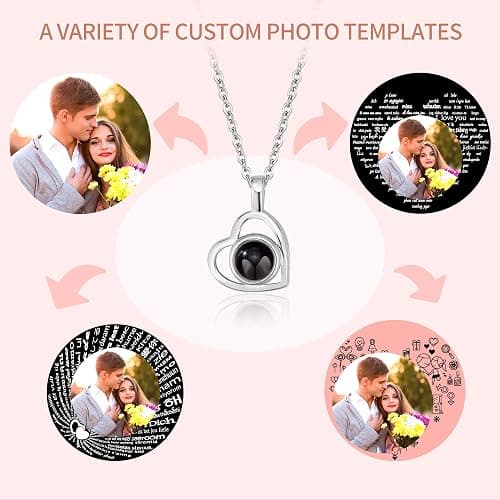 Easycosy Personalized Picture Necklace Projection Necklace with Photo Inside - Custom Photo Heart Pendant Necklace - Photo Gifts Christmas Birthday Love Memorial Gifts for Girlfriend Wife Women thumbnail 5