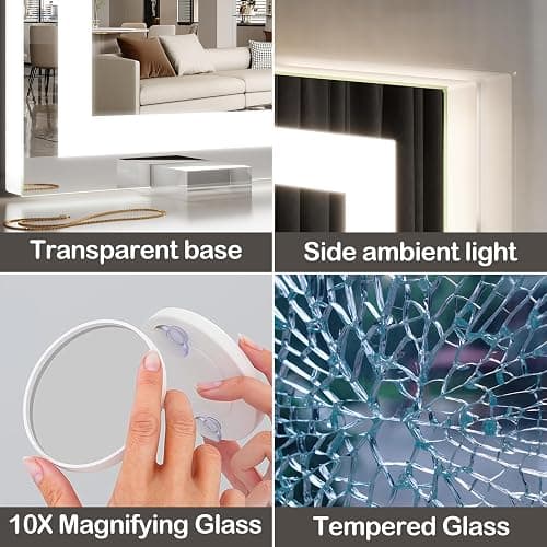 FENNIO Makeup Mirror with Lights 23"x32" ，LED Makeup Mirror ，Large Vanity Mirror with Lights，Touch Sensor with Dimmable 3 Modes, Square White thumbnail 6