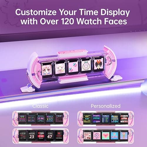 Divoom Times Gate - Cute Gaming Digital Clock with Smart App-Controlled, Support Weather Forecast, Stock Market/Exchange Rate, Social Media, Pixel Art Display for Gamers & Home Office Decor (Pink) thumbnail 3