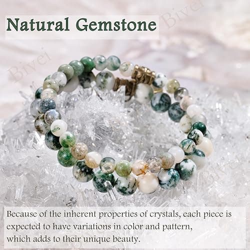 Bivei Natural Semi Precious Gemstone beads bracelet for women - Life Tree and Leaf Charm Energy Reiki Crystal Stretch Bracelets thumbnail 5