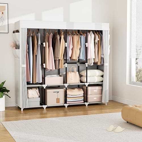 VTRIN Portable Closet for Hanging Clothes 67 Inch Wide Large Capacity Portable Wardrobe Closet with Cover, 4 Storage Shelves and 4 Hanging Rod Sturdy Free Standing Closet for Bedroom, White thumbnail 8