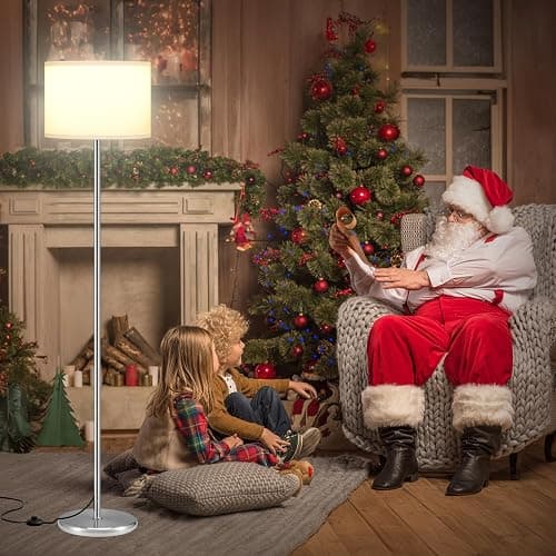 Ambimall 60'' Modern Floor Lamp with Shade, Tall Lamps for Living Room, Bedroom, Office, Dining Room, White Shade with Silver Pole(Without Bulb) thumbnail 7