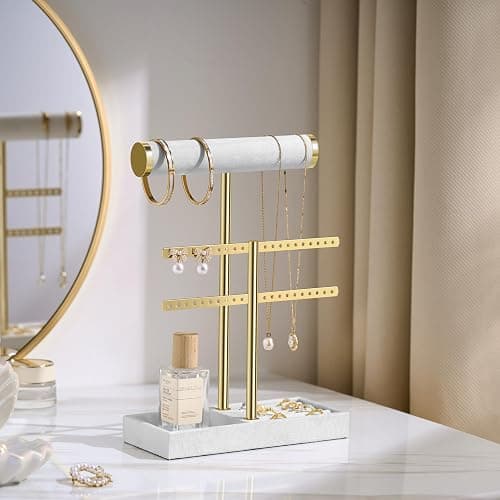 bussdis 2 Tier Bracelet Holder Display - Detachable T Bar White Velvet Bracelet Holder, Jewelry Holder Organizer for Bracelet, Necklace, Earrings, Rings thumbnail 7