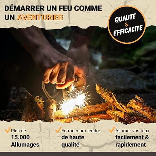 Kit Firesteel - Pierre à Feu de Survie - Barre Magnésium Tendre de qualité XL 10mm - 15 000 utilisations - Accessoire Camping, Survivalisme, Bushcraft, Randonnée - Allume Feu Naturel Inclus thumbnail 3