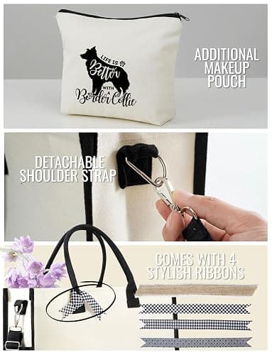 InnoBeta Border Collie Gifts for Women Canvas Tote Bag, Border Collie Gifts Tote with Top Zipper Closure and Shoulder Strap for Birthday, Mother's Day, Christmas thumbnail 5
