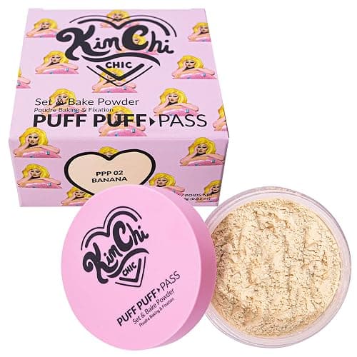Kimchi Chic Beauty Puff Puff Pass Set and Bake Setting Powder for Makeup, Extra Fluffy Loose Face Powder Poof, Soft Natural Face Makeup for Uneven Skin Tone, 02 Banana - Image 1