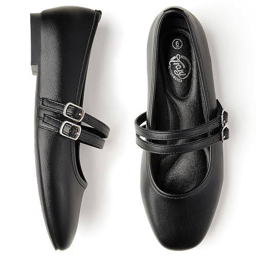 Trary Mary Jane Shoes Women Square Toe Flats for Women Dressy Ballet Flat Mary Jane Flats with Buckle Strap Comfortable Slip On Casual Shoes thumbnail 5