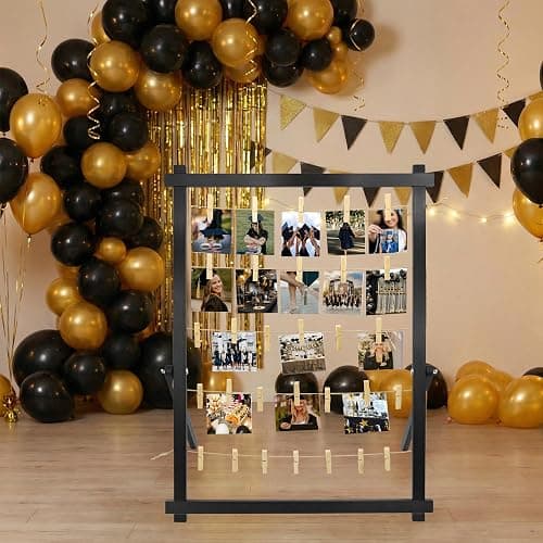 FramePro Freestanding Photo Display Board with Clips, Stable Tabletop Picture Frame Stand Holds 30+ Photos, Graduation Centerpiece Decorations 2026, Wooden Board for Photos, Artworks (Black) thumbnail 5