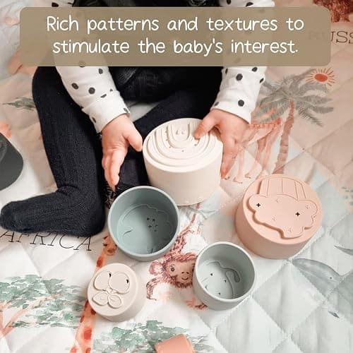 Moonkie Baby Stacking Cups Toy Silicone, Teether for Baby, Early Development & Activity Toys, Silicone Soft Toy, for Bath Play, Stacking Toys 7 Piece Set, Gifts for Boys and Girls 6 Months+ thumbnail 6