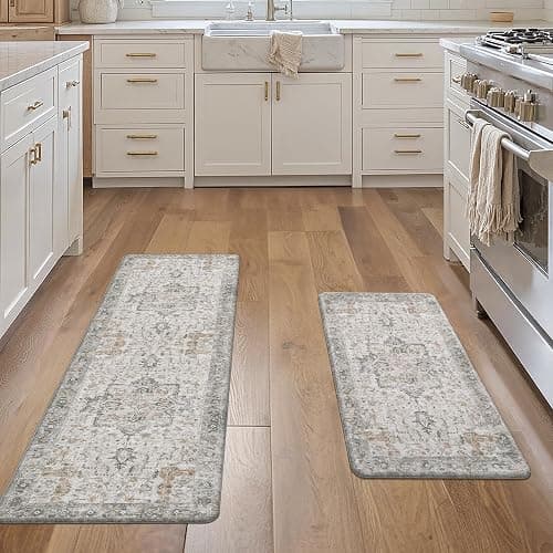 GENIMO Kitchen Mats for Floor 2PCs, Washable Anti Fatigue Mat for Cushioned, 17.3"x47"+17.3"x30", Waterproof Kitchen Rugs, Non Slip Comfort Standing Mat Rug for Home, Sink, Laundry, LightTaupeBrown thumbnail 6