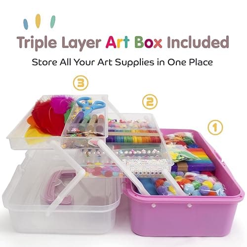 Olly Kids Arts and Crafts Supplies for Kids Girls 4 5 6 7 8 9 10 11 & 12- Ultimate Crafting Supply Carboodle in Portable 3 Layered Plastic Art Box thumbnail 4