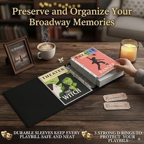 Broadway Playbill Binder with sleeves, Playbill Theater Holder & Showbill binder Organizer Album, Playbill Gifts for Women & Men, and Musical Theater Show Lovers, 25 protective sheets thumbnail 4