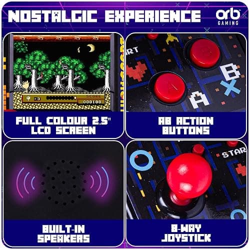 Orb - Mini Arcade Machine, 300 in-Built Games, 8-Bit Retro Arcade Games, 2.5” Full Colour Screen, 8-Way Joystick, 2 Buttons, Volume Control thumbnail 4