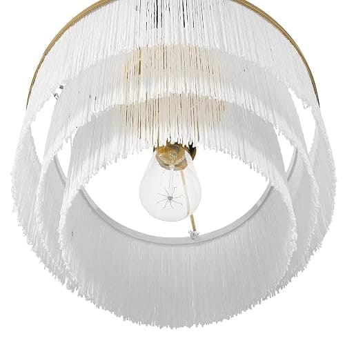 Globe Electric 65892 1-Light Flush Mount Ceiling Light, Matte Gold, White Fabric Fringe Shade, Bulb Not Included thumbnail 8