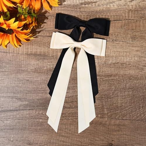 2PCS Hair Bows Hair Clip Beige Black Hair Ribbon Ponytail Holder Accessories Slides Metal Clips Hair Bow for Women Girls Toddlers Teens Kids thumbnail 6