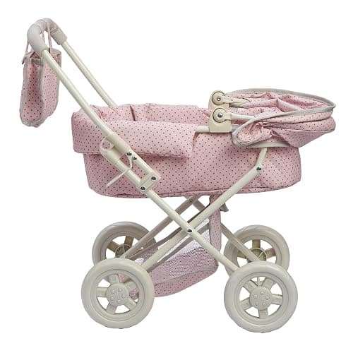 Olivia's Little World Buggy-Style Baby Doll Stroller with Retractable Canopy, Storage Underneath, Detachable Bassinet, Travel Nursery Bag, Comfortable to Push, Pink and Gray thumbnail 7