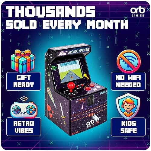 Mini Arcade Machine, 240 Built-In 8-Bit Games, 2.5” Full Colour Screen, 8-Way Joystick, Handheld Retro Games Console – Orb Gaming by ThumbsUp! thumbnail 7