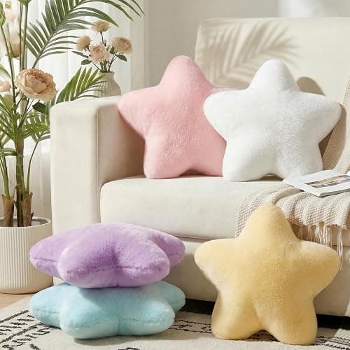 Nmkopzy 15.4 Inch Star Shaped Pillow Cute Yellow Decorative Throw Pillows for Couch Bed Sofa, Aesthetic Soft Floor Cushions for Living Room Bedroom Decor (Goose Yellow, 15.4" x 15.4") thumbnail 2