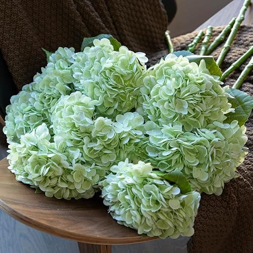 DUYONE 4PCS Artificial Flowers Large Hydrangeas Flowers Latex Bouquet for Wedding Bridal Office Home Party Decoration (4Pcs Light Green) thumbnail 6