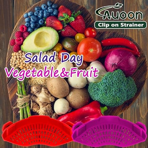 AUOON Clip On Strainer Silicone for All Pots and Pans, Pasta Strainer Clip on Food Strainer for Meat Vegetables Fruit Silicone Kitchen Colander (Purple) thumbnail 5