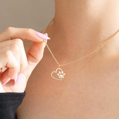 Unisota Customized Paw Print Necklace Personalized Pet Name Necklace Custom Engraved Dog Cat Paw Pendant Necklace Pet Memorial Gift for Pet Lovers thumbnail 5