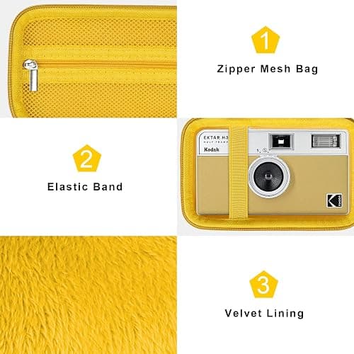 Canboc Carrying Case for KODAK EKTAR H35/ H35N/ KODAK Snapic A1 Film Camera, H35/ Snapic A1 Film Camera Bag, Zipper Mesh Pocket fits Film, Batteries, USB Cable, Yellow (Case Only) thumbnail 5