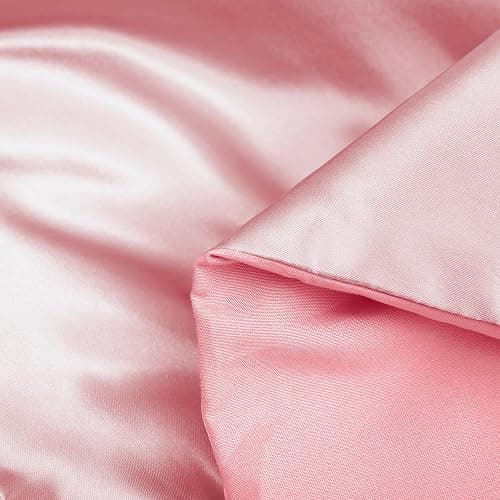 Whale Flotilla 3-Piece Reversible Silky Soft Queen Comforter Bedding Set, Luxurious Satin Comforters Full Size with 2 Satin Pillowcases, Lightweight Duvet for All Seasons, Pink thumbnail 6