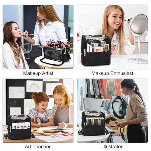 Makeup Brush Bag, Makeup Brush Holder Travel Stand-up Makeup Cup Large Makeup Brush Organizer Case Professional Cosmetic Bag Artist Storage Bag with Adjustable Divider (Large, Black) thumbnail 5
