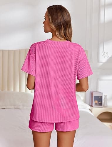 Ekouaer Womens Pajama Sets Short Sleeve Lounge Sets 2 Piece Pjs Tops and Shorts Outfits Matching Loungewear with Pockets thumbnail 4