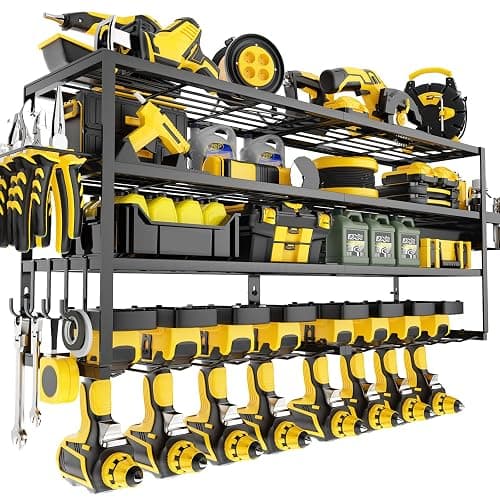 Large Power Tool Organizer Wall Mount for Fathers Dad, 4 Layers Heavy Duty Metal Garage Organization Loads 360lbs with 8 Cordless Drill Holder,Power Tool Shelf for Garage Workshop, UtilityRacks - Image 1