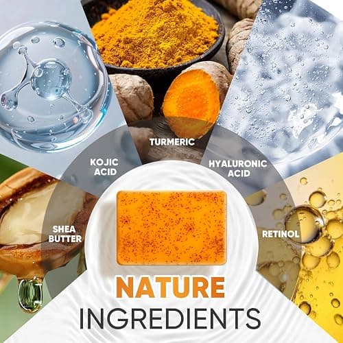 OAKDOLCHE 5 Pack Turmeric Kojic Acid Soap Bars(80g) - Infused with Retinol, Hydrolyzed Collagen, Vitamin E & Shea Butter, Gentle Care for Face, Body & Underarms, SLS Free, Suitable for Oily & Dry Skin thumbnail 4