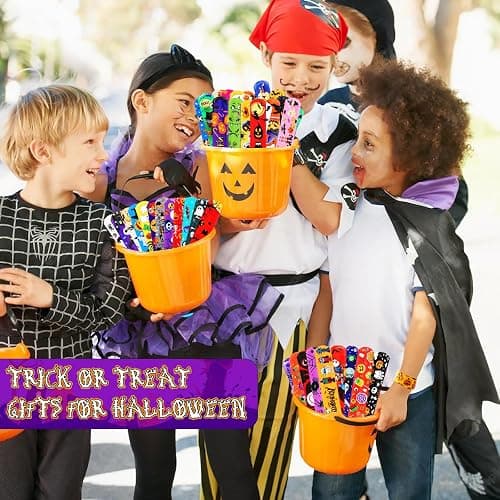 LUYI 144 PCS Halloween Slap Bracelets,Halloween Party Favors Supplies for Kids-108 Different Designs Bracelets Bulk for Halloween Decorations Treat Toys Bag Stuffers Gift for Kids Girls Boys thumbnail 2