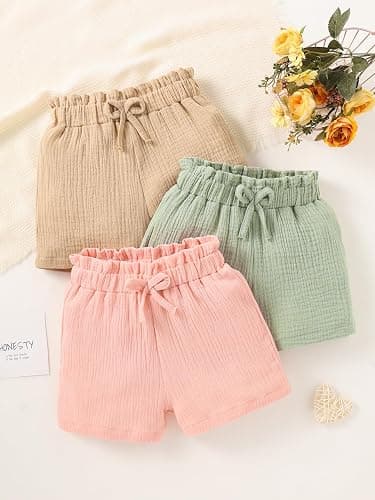 Yvowming 3 Pack 4-12Y Girls Shorts Pants Casual Linen Cotton Shorts for Toddler Girls Kids Summer Clothes thumbnail 3