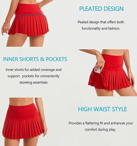 Yknktstc Women Pleated Tennis Skirt with Shorts High Waist Golf Skort Athletic Mini Skirt with Pockets thumbnail 4