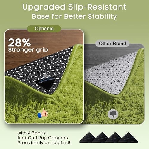 Ophanie Green Rugs for Living Room 5x7, Grass Shag Fluffy Large Fuzzy Plush Soft Carpets,Floor Shaggy Area Rugs for Bedroom, Carpet for Kids Boys Girls Dorm Nursery Decor with Over 99 pcs Pile fibers thumbnail 4