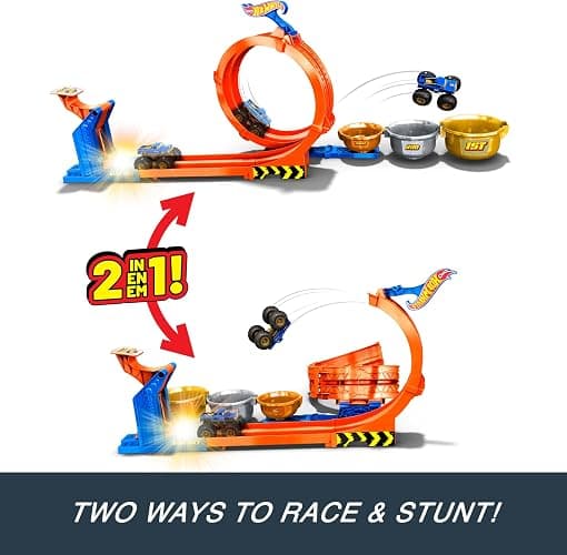 Hot Wheels Monster Trucks Toy Truck & Track Set, Loop-and-Flip Trophy Challenge Playset & 1:64 Scale 50th Anniversary Die-Cast Bigfoot, 2 Ways to Play thumbnail 6