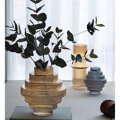 A&B Home Amber Fluted Geometric Vase - Tiered Decorative Glass Vase, Tabletop Home Decor, Bedroom Living Room Accent Piece Entryway Console Table Sideboard Flower Vase, 9" x 9" x 10" thumbnail 5