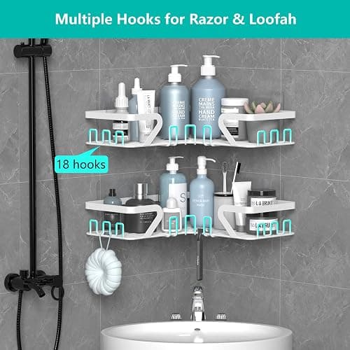 Kegii Shower Caddy Corner with Soap Holder, Shower Storage No Drilling, Corner Bathroom Shelves Storage, White thumbnail 7