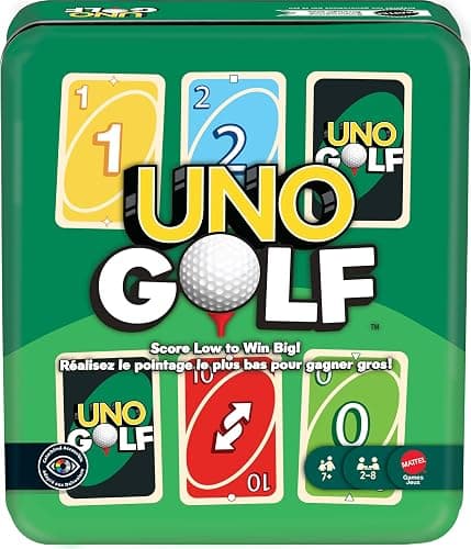 Mattel Games UNO Golf Card Game in Storage & Travel Tin for Kid & Family Nights, Parties & Vacations, 2 to 8 Players Ages 7+ Years (Amazon Exclusive) - Image 1
