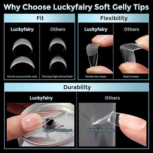 Luckyfairy Medium Almond Nail Tips, 360pcs Soft Gel Pre-Shaped Acrylic Fake Nails, Half Matte Full Cover Clear Gelly Press on Flase Nail Tips for Extension Nail Manicure Home DIY 12 Sizes Gelly Tips thumbnail 6