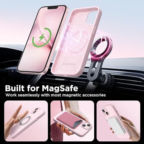 GolbinBox Magnetic for iPhone 13 Case & iPhone 14 Case, Compatible with MagSafe, [Soft Anti-Scratch Microfiber Lining], Slim Liquid Silicone Shockproof Protective Phone Case 6.1 inch, Chalk Pink thumbnail 4
