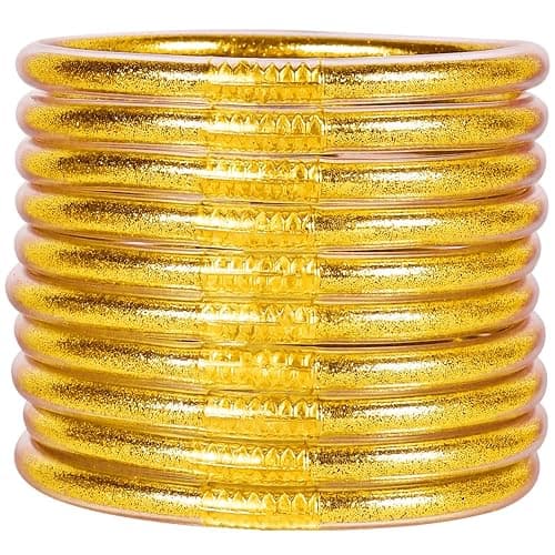 Glitter Jelly Bangle Bracelet Set - Gold Powder Lining Fashion Jewelry - Lightweight Cute Bracelets for Women - Image 1