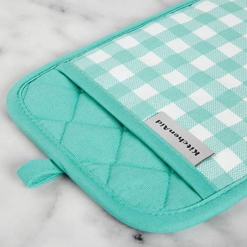 KitchenAid Gingham Pot Holder 2-Pack Set, Aqua Sky, 7"x10" thumbnail 3