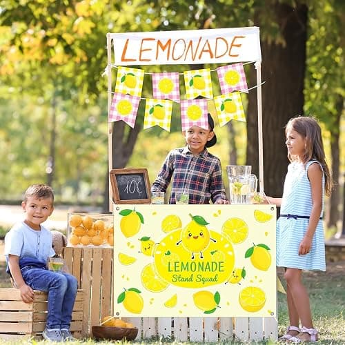 45 x 31 Inch Lemonade Stand Table Cloth and Hanging Banner Kit for Kids Lemon Party Supplies Lemonade Stand Backdrop Sign Lemon Cutout Centerpiece for Summer Beach Picnic Birthday Party Decorations thumbnail 2