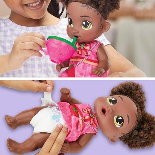 Baby Alive Bubbly Tea Party Berry Boo Doll with Teapot Accessories, Black Hair, 11 Inches, Kids Toys, Ages 3+ thumbnail 5