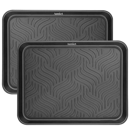 Boot Tray for Entryway Indoor, Heavy Duty Shoe Mat 2 Packs, 16.8"x12.8" Waterproof Shoe Tray with Raised Edge, Outdoor Multi-Purpose Tray for Boots, Garden, Pets (Black) - Image 1