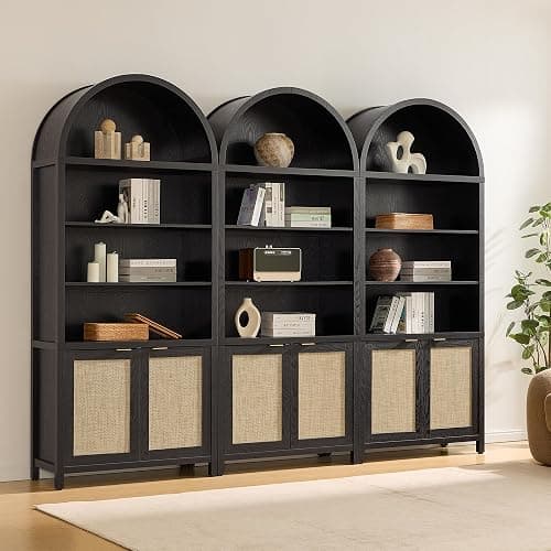 SICOTAS Book Shelf Arched Cabinet Bookshelf Arch 84.2" Tall Bookcase 5 Tier Large Bookshelves with Doors Storage Rattan Boho Wide Book Shelves Case for Living Room Kitchen Office Bedroom Library thumbnail 8